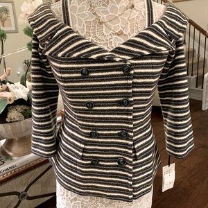 NWT Worth jacket in white, red and navy stripes, sweetheart neck, size 8.